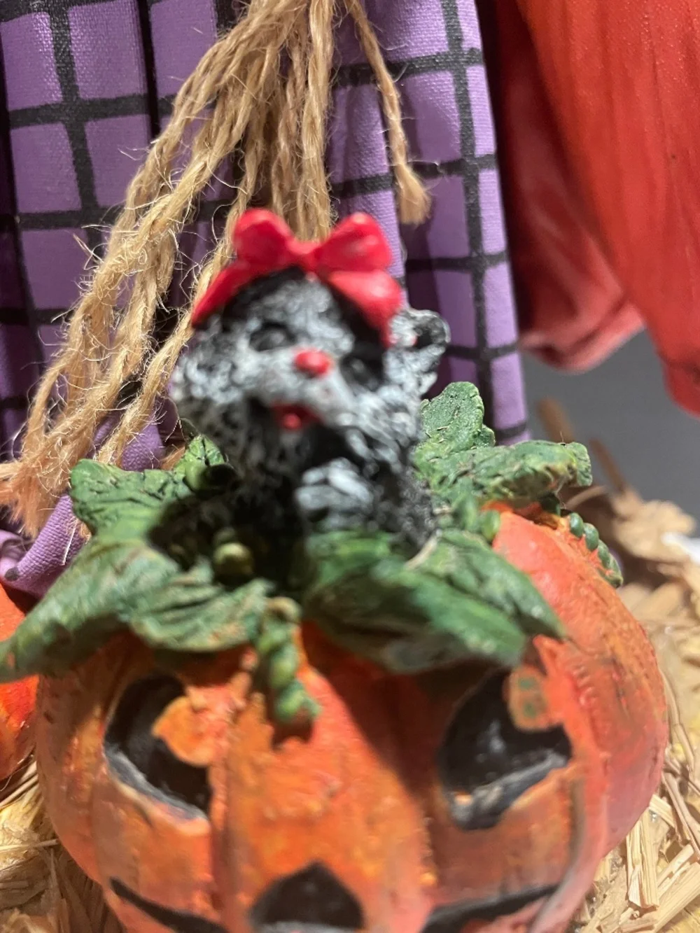 Fabric Mache' Trick or Treating Witch W/ Jack O Lanterns Halloween Decor